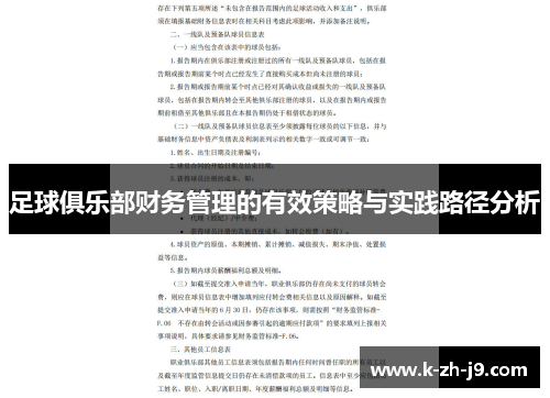 足球俱乐部财务管理的有效策略与实践路径分析