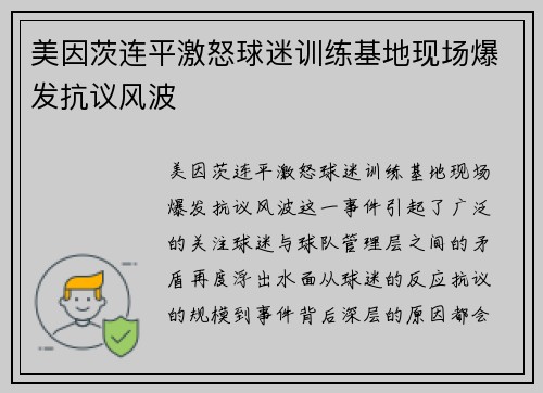 美因茨连平激怒球迷训练基地现场爆发抗议风波