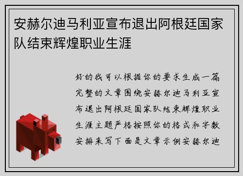 安赫尔迪马利亚宣布退出阿根廷国家队结束辉煌职业生涯 安赫尔迪马利亚宣布退出阿根廷国家队结束辉煌职业生涯